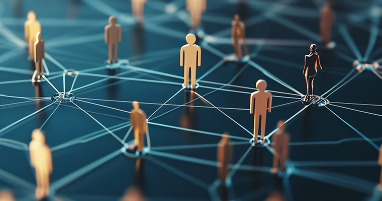 a network of people connected to each other with glowing lights on them and a blue background