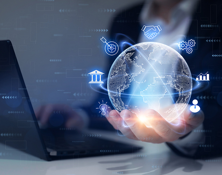 Big data, digital marketing, financial, banking and link tech concept. Global business internet connection application technology and development in digital ...